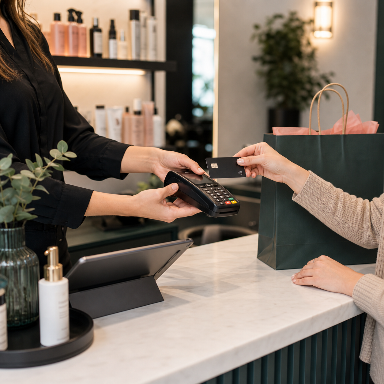 Salon checkout and payment workflow